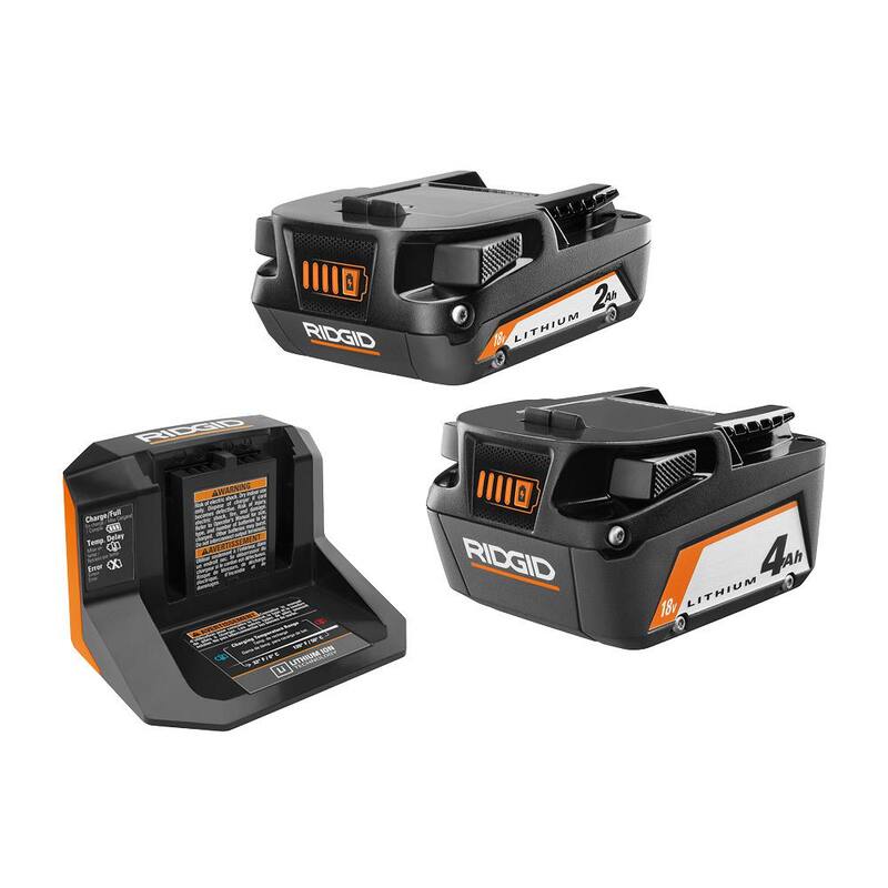 RIDGID 18V Litio-Ion (1) Batería de 4.0 Ah, (1) Batería de 2.0 Ah y Cargador de 18V - AC87024SB2