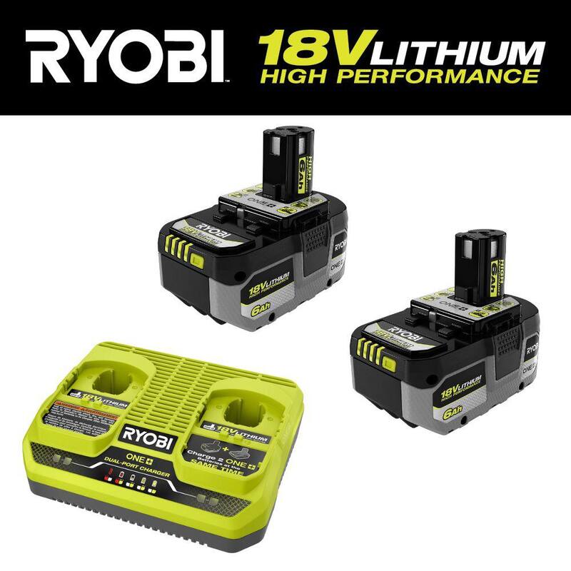 Cargador doble simultáneo de puerto dual RYOBI ONE+ de 18V con batería de alto rendimiento de 6.0 Ah (paquete de 2) - PCG005-PBP2007