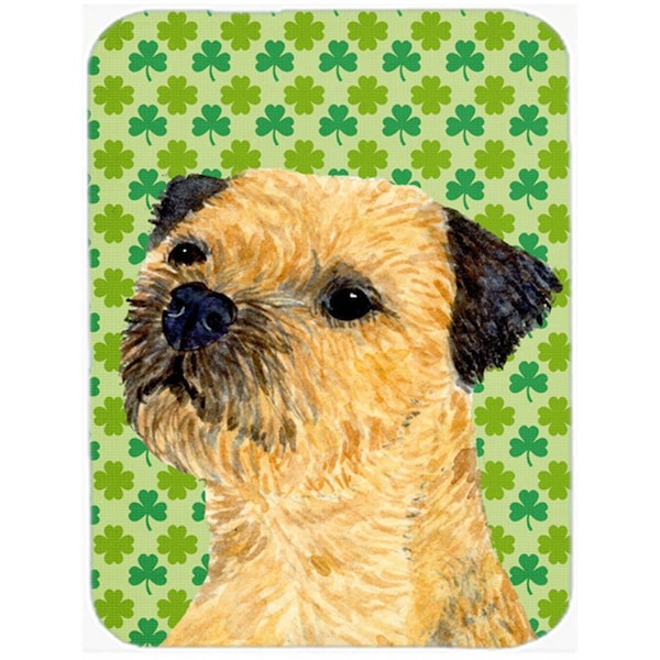 Carolines Treasures 15 x 12 in. Border Terrier St. Patricks Day Shamrock Portrait Glass Cutting Board - Large - LH9188LCB
