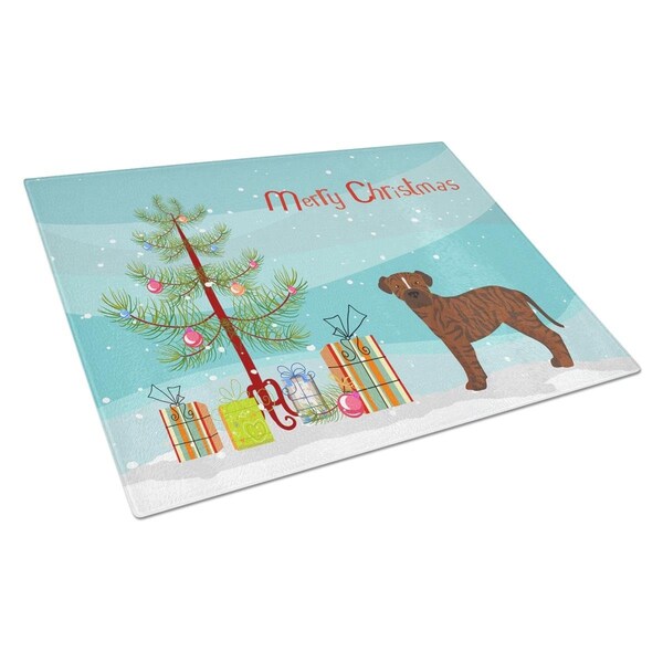 Carolines Treasures Bullboxer Christmas Tree Glass Cutting Board Large - CK3809LCB