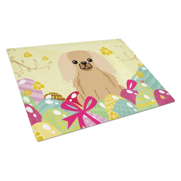 Carolines Treasures Easter Eggs Pekingnese Fawn Sable Glass Cutting Board Large - BB6104LCB
