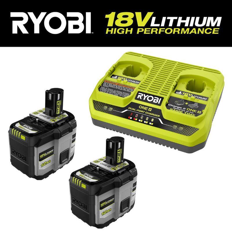 Cargador dual RYOBI ONE+ 18V con dos puertos simultáneos y batería de alto rendimiento de iones de litio ONE+ 18V 12.0 Ah (paquete de 2) - PCG005-PBP2012