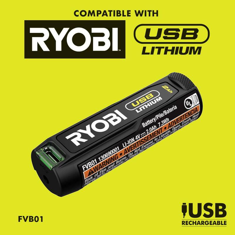 Cargador de puerto USB de litio de 3 puertos RYOBI con batería recargable de litio de 2.0 Ah - FVCH01-FVB02