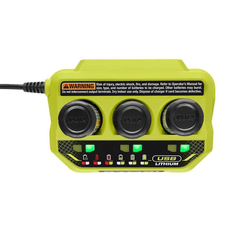 Cargador de puerto USB de litio de 3 puertos RYOBI con batería recargable de litio de 2.0 Ah - FVCH01-FVB02