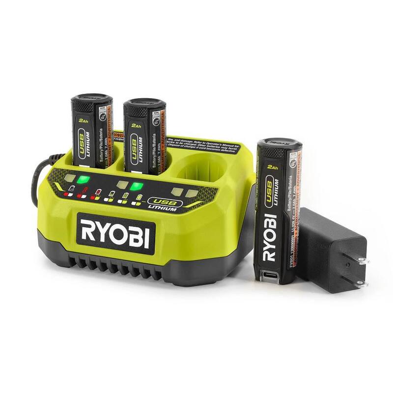 Cargador de puerto USB de litio de 3 puertos RYOBI con batería recargable de litio de 2.0 Ah - FVCH01-FVB02