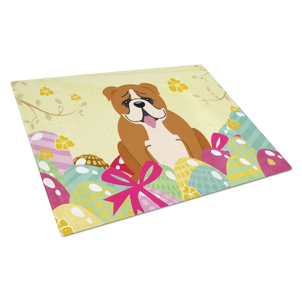 Carolines Treasures Easter Eggs English Bulldog Red White Glass Cutting Board Large - BB6120LCB
