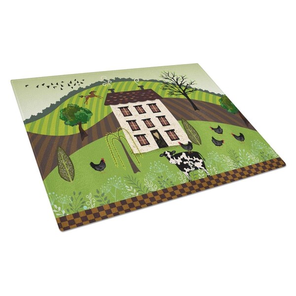 Carolines Treasures Folk Art Country House Glass Cutting Board Large - VHA3024LCB