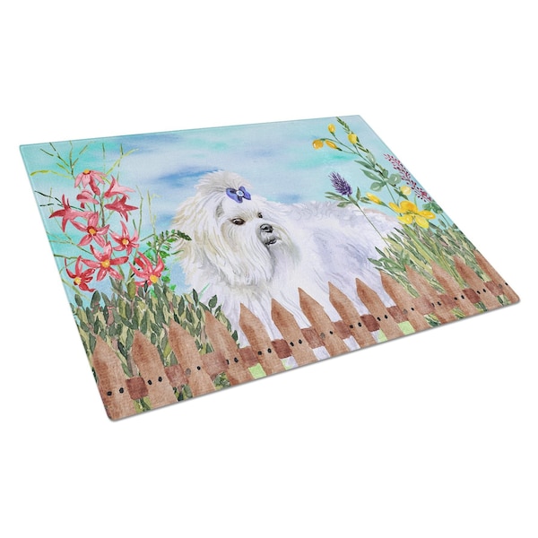 Carolines Treasures Maltese Spring Glass Cutting Board, Large - CK1213LCB