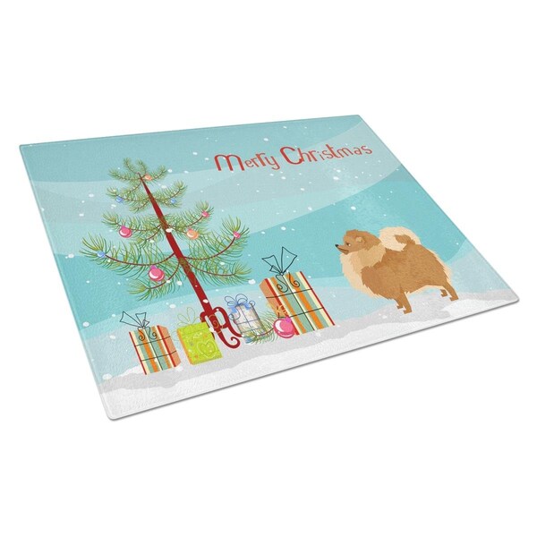 Carolines Treasures Pomeranian Christmas Tree Glass Cutting Board Large - CK3555LCB