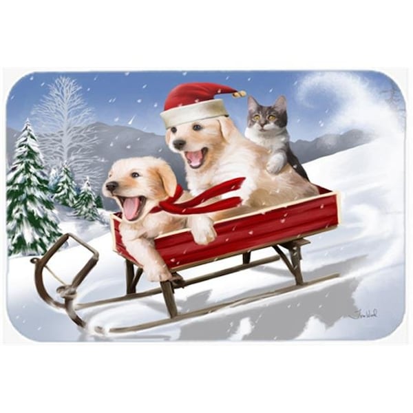 Carolines Treasures Carolines Treasures PTW2015LCB Dogs And Kitten In Sled Need For Speed Glass Cutting Board; Large - PTW2015LCB