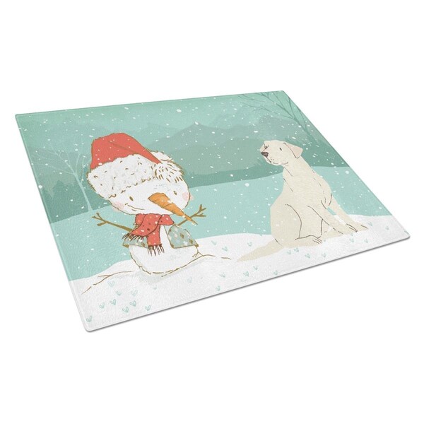Carolines Treasures Yellow Labrador Snowman Christmas Glass Cutting Board Large - CK2049LCB