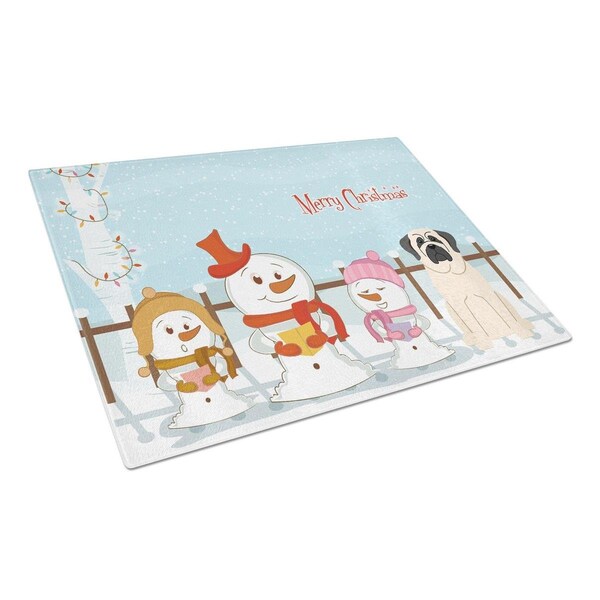 Carolines Treasures Merry Christmas Carolers Mastiff White Glass Cutting Board, Large - BB2348LCB