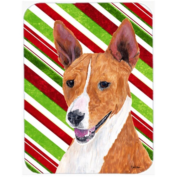 Carolines Treasures 15 x 12 in. Basenji Candy Cane Holiday Christmas Glass Cutting Board - Large - SC9347LCB