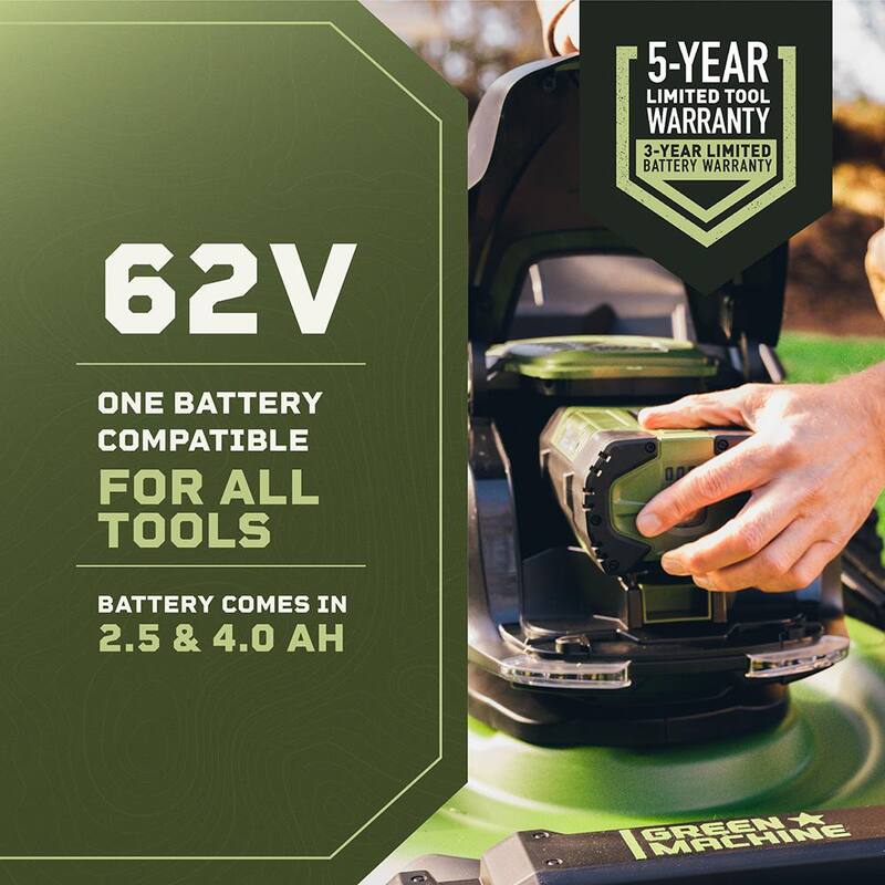 Batería de litio de alta capacidad sin decoloración de 62V 2.5 Ah Green Machine con medidor de combustible LED y puerto USB - GMBA6200-25