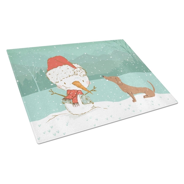 Carolines Treasures Red Dachshund Snowman Christmas Glass Cutting Board Large - CK2084LCB