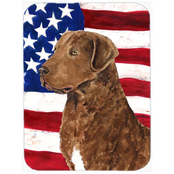 Carolines Treasures USA American Flag With Curly Coated Retriever Glass Cutting Board - Large - SS4016LCB