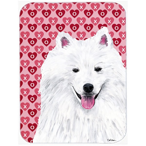 Carolines Treasures 12 x 15 in. American Eskimo Hearts Love and Valentines Day Glass Cutting Board- Large - SC9260LCB