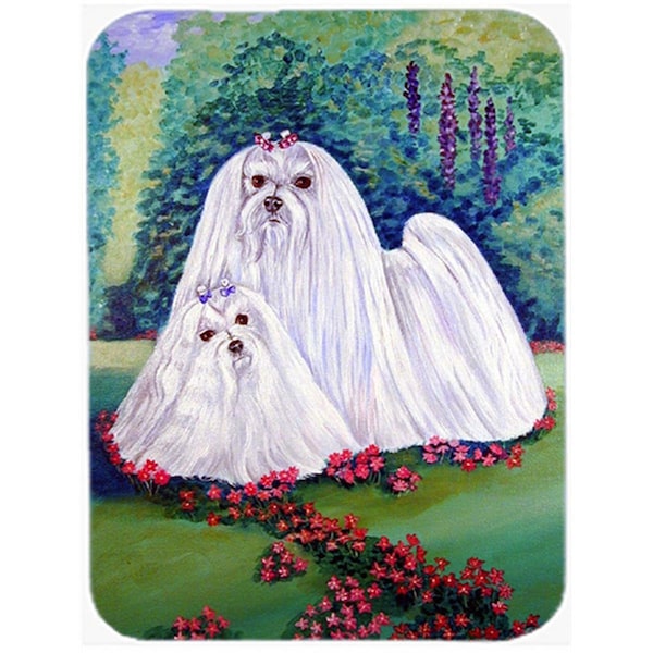 Carolines Treasures Maltese and puppy Garden Beauties Glass Cutting Board - Large- 15 x 12 in. - 7104LCB