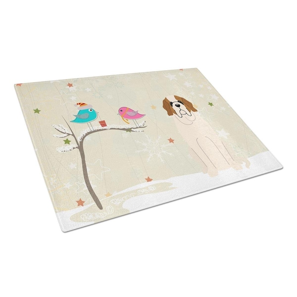 Carolines Treasures Christmas Presents Between Friends Saint Bernard Glass Cutting Board, Large - BB2507LCB