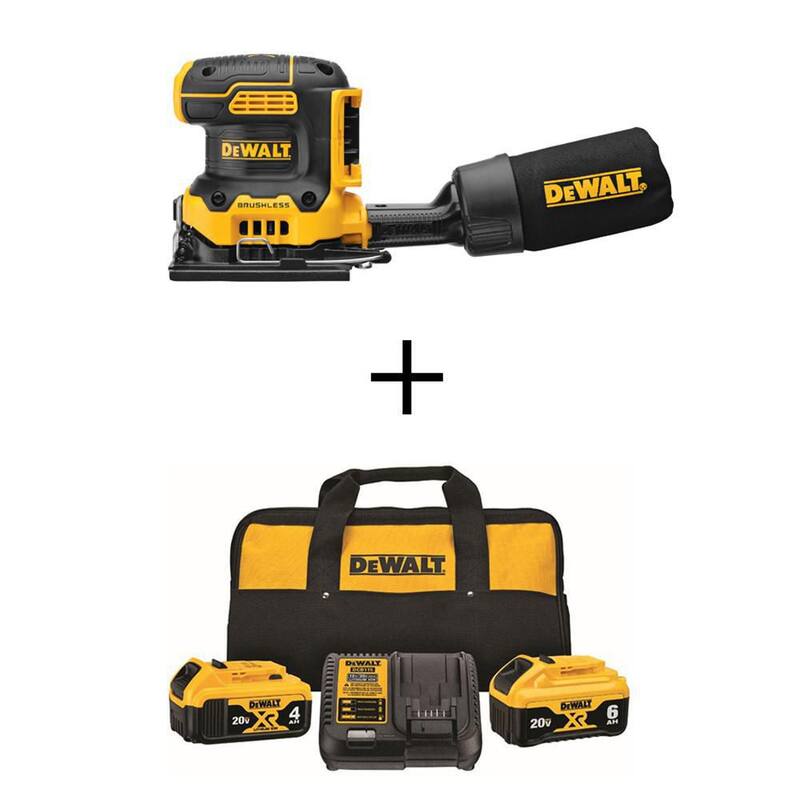 Lijadora inalámbrica sin escobillas DEWALT 20V MAX XR de velocidad variable para láminas de 1/4 con baterías de 20V 6.0Ah y 4.0Ah, cargador y maletín - DCW200BWCB2460C