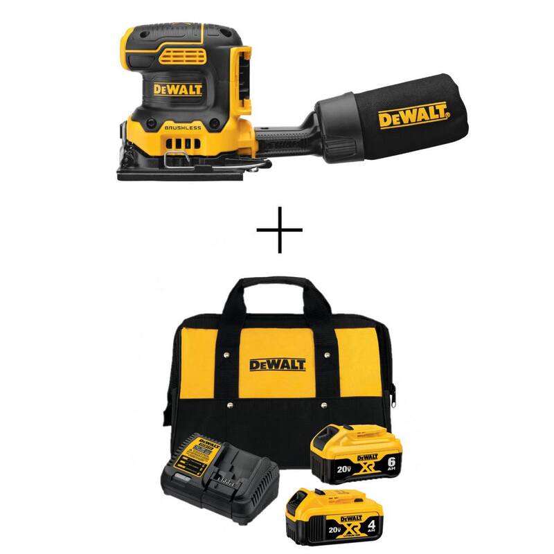 Lijadora inalámbrica sin escobillas DEWALT 20V MAX XR de velocidad variable para láminas de 1/4 con baterías de 20V 6.0Ah y 4.0Ah, cargador y maletín - DCW200BWCB2460C