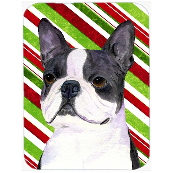 Carolines Treasures Boston Terrier Candy Cane Holiday Christmas Glass Cutting Board - Large - SS4585LCB