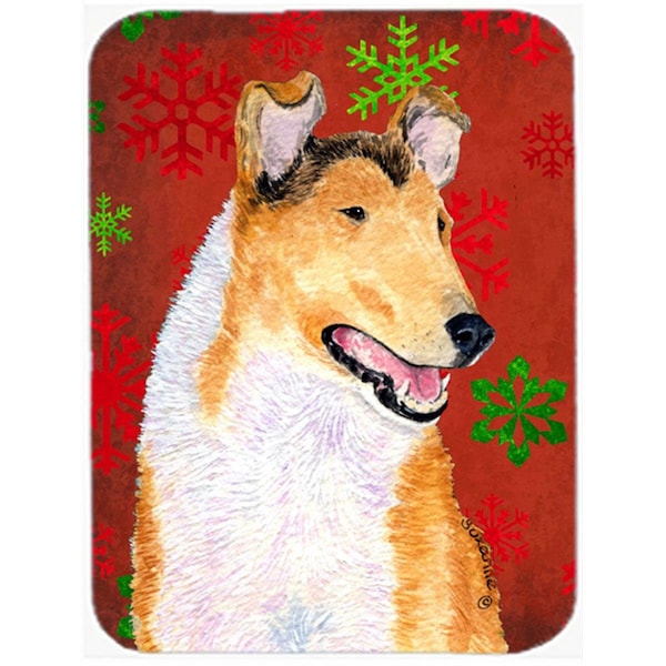 Carolines Treasures Collie Smooth Red and Green Snowflakes Christmas- Glass Cutting Board - Large - SS4677LCB