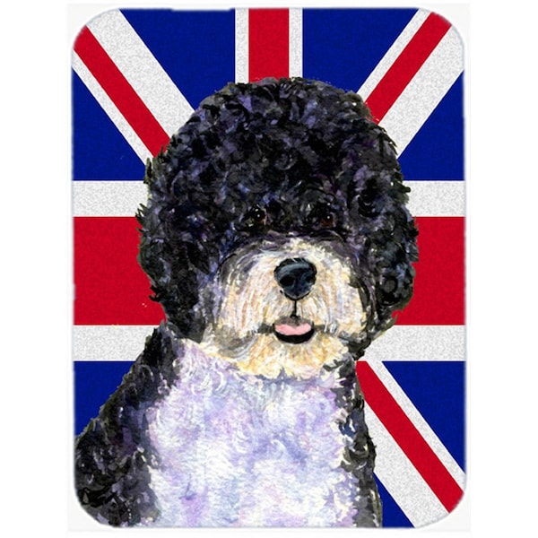 Carolines Treasures Portuguese Water Dog With English Union Jack British Flag Glass Cutting Board - Large - SS4932LCB
