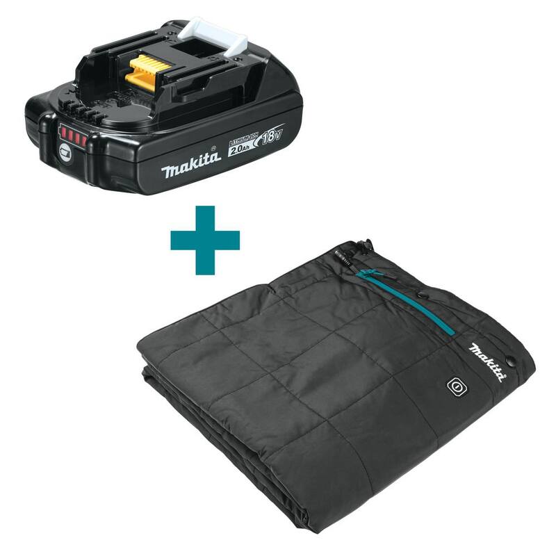 Paquete de batería compacta de iones de litio Makita 18V LXT 2.0Ah con medidor de combustible y cobija térmica inalámbrica de iones de litio Makita 18V LXT como bono - BL1820B-DCB200A.