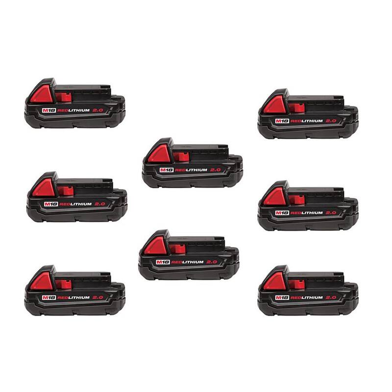 Milwaukee M18 Paquete de batería compacta de iones de litio de 18 voltios 2.0Ah (paquete de 8) - 48-11-1820X8