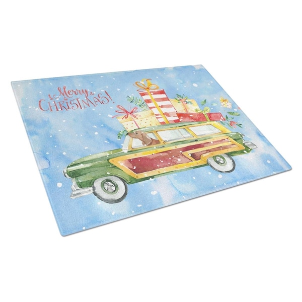Carolines Treasures Merry Christmas Red Dachshund Glass Cutting Board Large - CK2465LCB