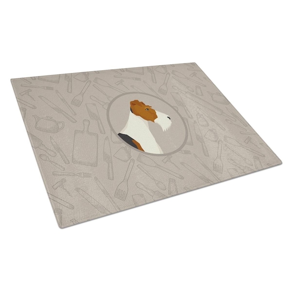 Carolines Treasures Fox Terrier in the Kitchen Glass Cutting Board Large - CK2185LCB