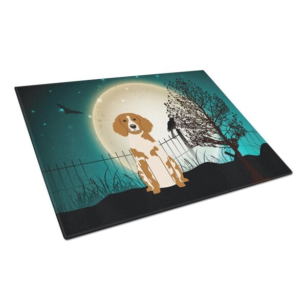 Carolines Treasures Halloween Scary Brittany Spaniel Glass Cutting Board, Large - BB2262LCB