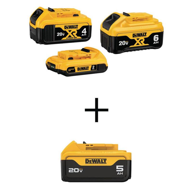 Batería DEWALT Premium de 20V MAX de iones de litio de 6.0Ah, Batería de 20V MAX de 5.0Ah, Batería de 20V MAX de 4.0Ah y Batería de 20V MAX de 2.0Ah - DCB346-3WDCB205.