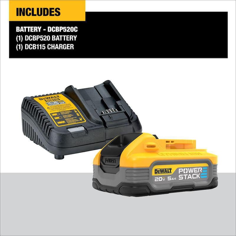 Kit de inicio de batería de iones de litio DEWALT POWERSTACK 20V con batería de 5.0Ah y cargador - DCBP520C
