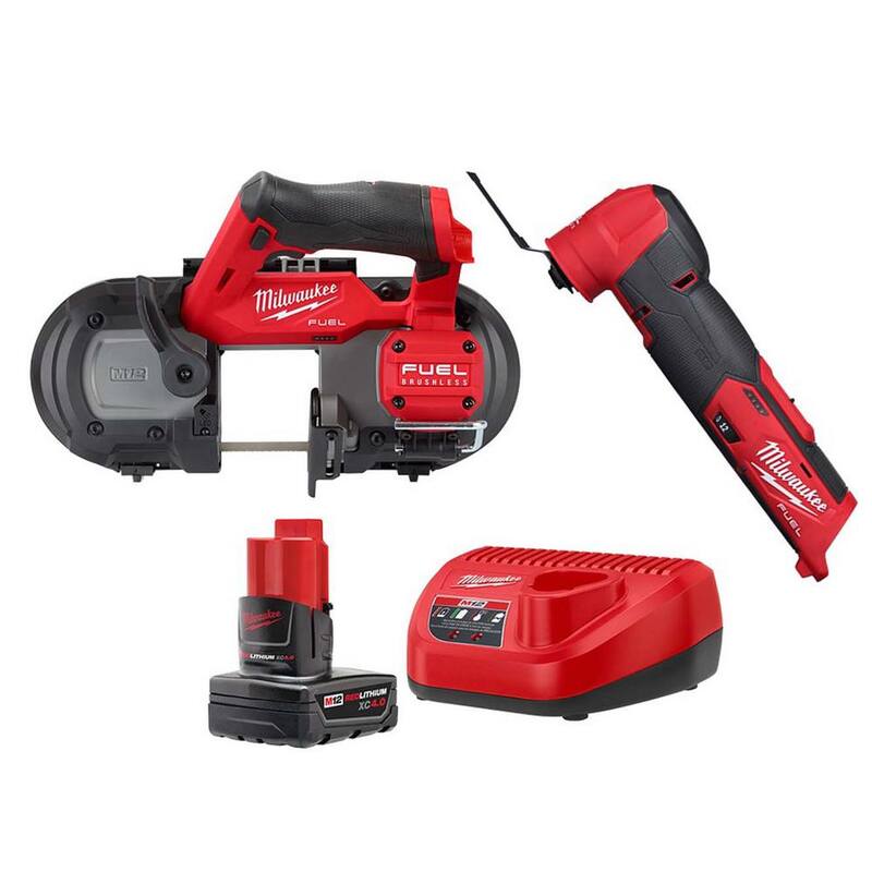 Milwaukee M12 FUEL 12-Volt Lithium-Ion Cordless Oscillating Multi-Tool y M12 FUEL Sierra de Cinta Compacta con Batería y Cargador - 48-59-2440-2526-20-2529-20