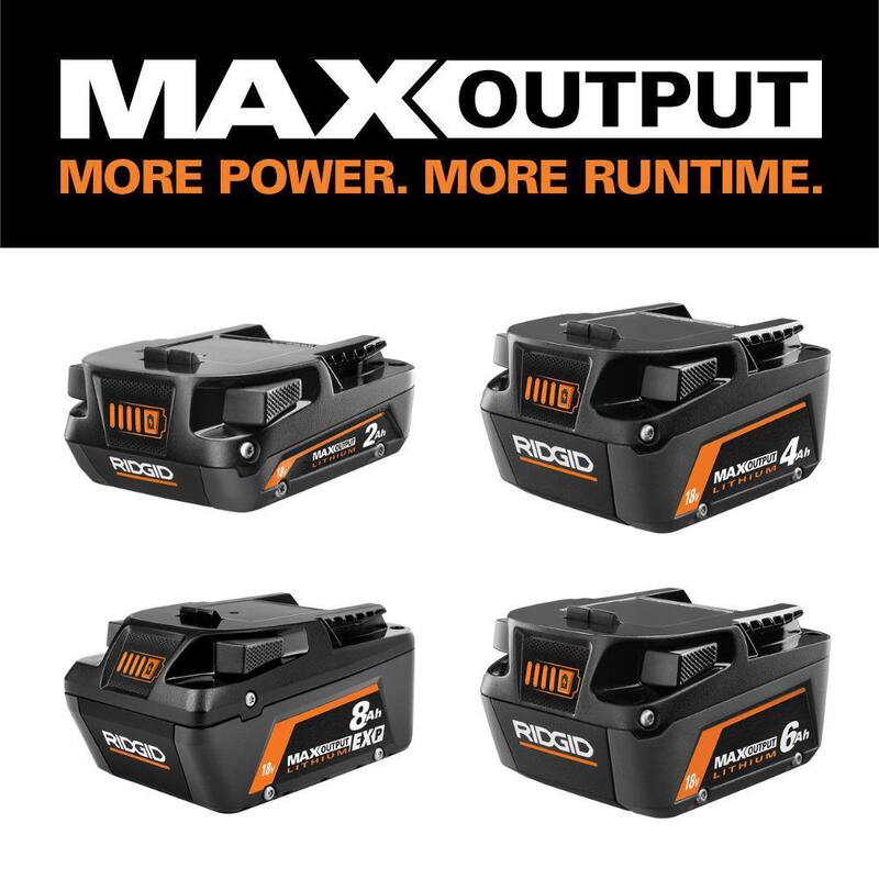 Baterías de litio-ion de 18V RIDGID con salida máxima de 8.0 Ah, salida máxima de 6.0 Ah, salida máxima de 4.0 Ah y salida máxima de 2.0 Ah - AC84002460SB-AC840080