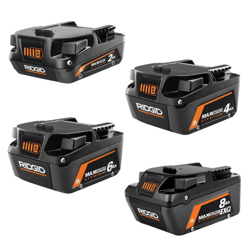 Baterías de litio-ion de 18V RIDGID con salida máxima de 8.0 Ah, salida máxima de 6.0 Ah, salida máxima de 4.0 Ah y salida máxima de 2.0 Ah - AC84002460SB-AC840080