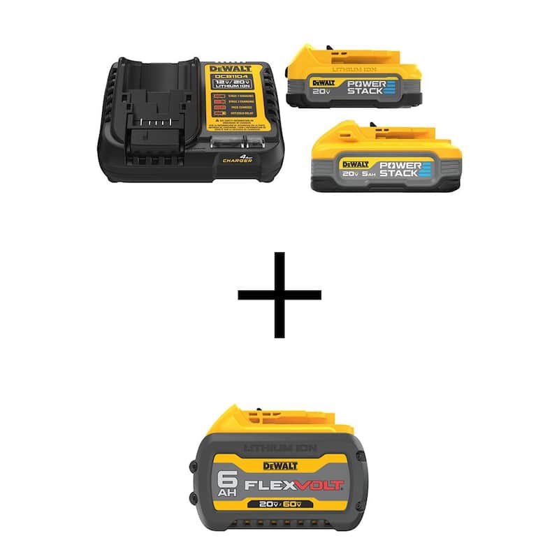 DEWALT Powerstack Baterías de Iones de Litio de 20V y 5.0 Ah, y 1.7 Ah, Batería FLEXVOLT de Iones de Litio de 20V/60V MAX 6.0Ah y Cargador - DCBP315-2CWB606
