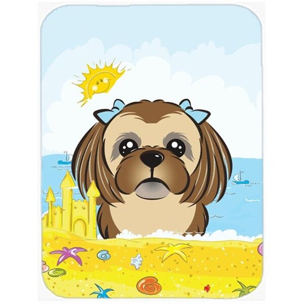 Carolines Treasures Carolines Treasures BB2117LCB Chocolate Brown Shih Tzu Summer Beach Glass Cutting Board; Large - BB2117LCB