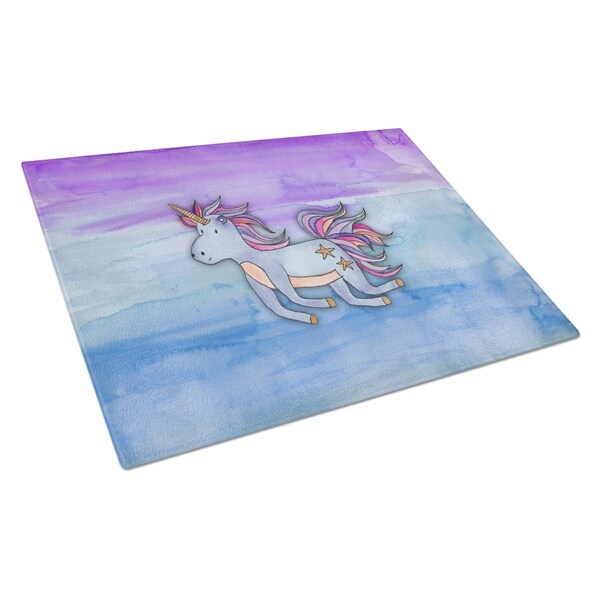 Carolines Treasures Blue Unicorn Watercolor Glass Cutting Board Large - BB7433LCB