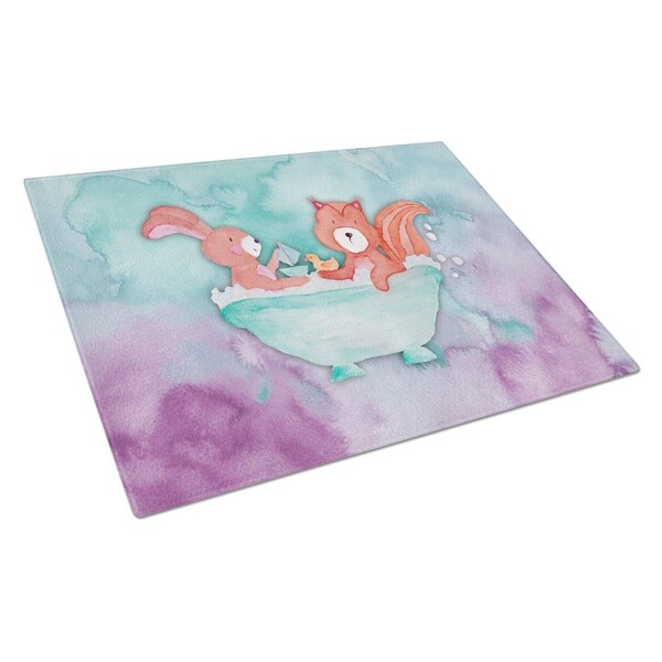 Carolines Treasures Rabbit & Squirrel Bathing Watercolor Glass Cutting Board Large - BB7348LCB
