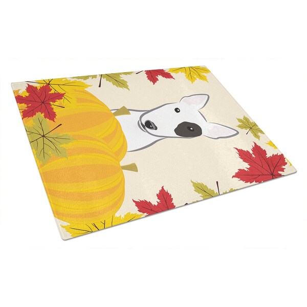Carolines Treasures Bull Terrier Thanksgiving Glass Cutting Board- Large - BB2015LCB