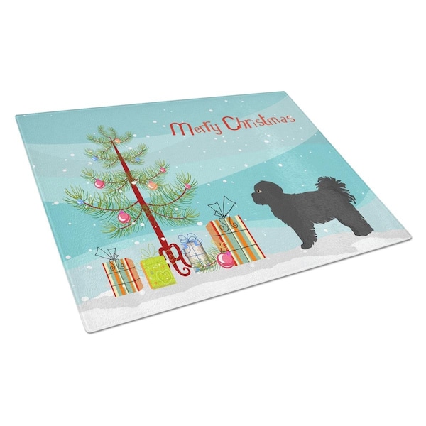 Carolines Treasures Black Pekeapoo Christmas Tree Glass Cutting Board Large - CK3858LCB