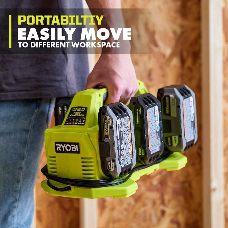 RYOBI ONE+ 18V Lithium-Ion 2.0 Ah Batería Compacta (paquete de 8) con Cargador de 6 Puertos - PBP2006-PBP2006-PBP2006-PBP2006-PCG006