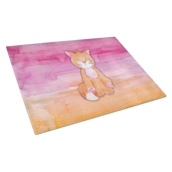 Carolines Treasures Orange Cat Watercolor Glass Cutting Board Large - BB7354LCB