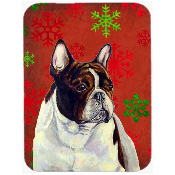 Carolines Treasures Carolines Treasures LH9337LCB French Bulldog Red And Green Snowflakes Christmas Glass Cutting Board - Large - LH9337LCB