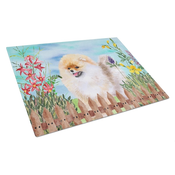 Carolines Treasures Pomeranian Spring Glass Cutting Board, Large - CK1244LCB