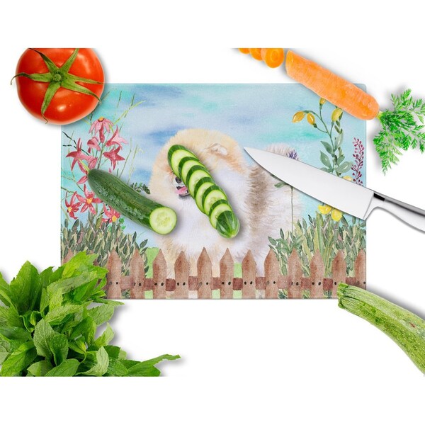 Carolines Treasures Pomeranian Spring Glass Cutting Board, Large - CK1244LCB