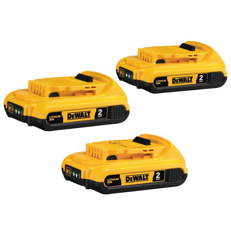 Paquete de baterías compactas DEWALT 20V MAX de iones de litio con capacidad de 2.0Ah (paquete de 3) - DCB203-3